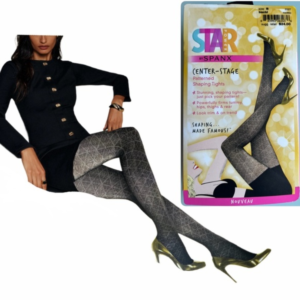 Star Power By Spanx Printed Tights Shapewear Black Size B